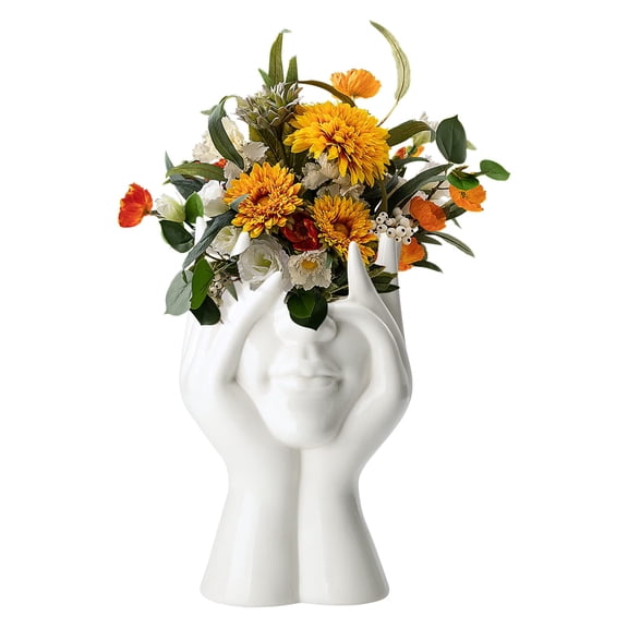 MATN Human Face Art Ceramic Vase, Dry Flower Arrangement Vase for Decorative, Modern Sculpture White Planter Pot,Table Centerpieces Wedding Office Kitchen Home Decor