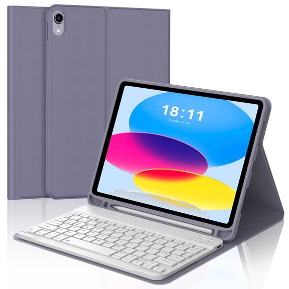 MATN IPad 10th Generation Case with Keyboard 10.9 inch 2022 - Bluetooth Keyboard, 7 Color Backlit, Detachable Wireless, Built-in Pencil Holder - Smart Folio Case in Black