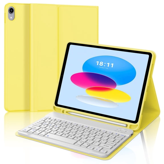 MATN IPad 10th Generation Case with Keyboard 10.9 inch 2022 - Bluetooth Keyboard, 7 Color Backlit, Detachable Wireless, Built-in Pencil Holder - Smart Folio Case in Black