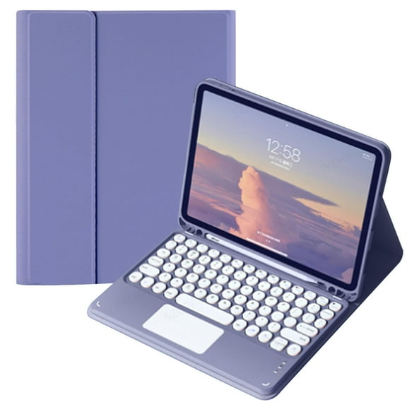 MATN Keyboard Case with Touchpad for Galaxy Tab A9 8.7 Inch (SM-X110/X115/X117), Smart Keyboard Cover with Cute Round Key Wireless Keyboard with S Pen Holder, Purple