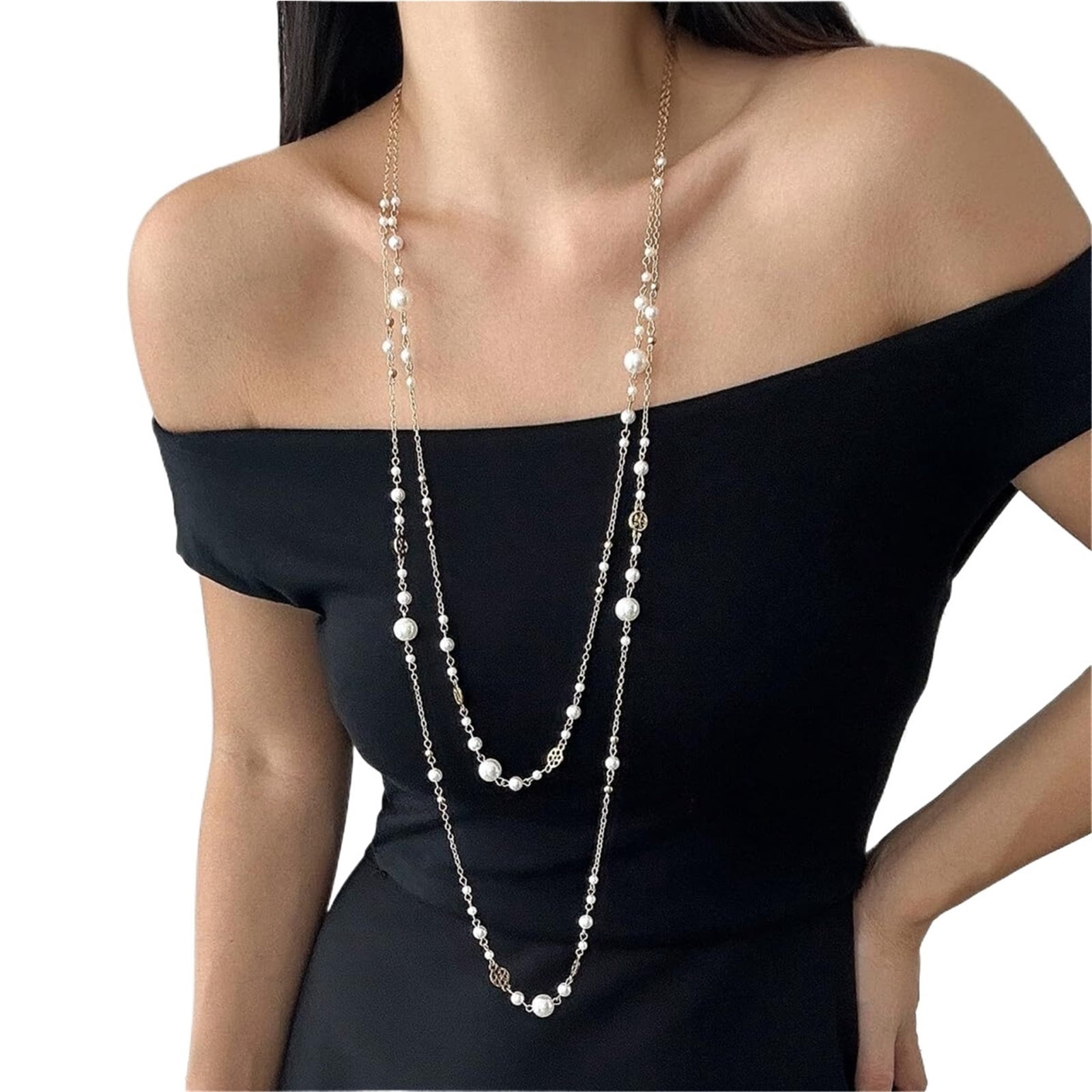 MATN Long Pearl Necklaces for Women Pearl Long Chain Necklace Dainty — free download