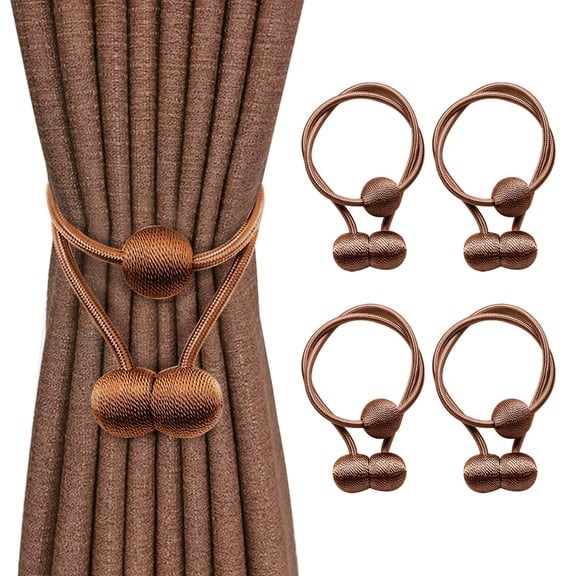 MATN Magnetic Curtain Holdbacks, 25 Inch Decorative Curtain Tiebacks for Drapes, Convenient Window Curtain Drape Tie Backs Holdback Holder for Sheer Blackout Window Treatment (4 Pack, Light Brown)