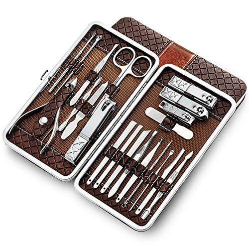 MATN Manicure Set 21pcs Stainless Steel Manicure Kit Professional Nail Clippers Kit Pedicure Care Tools Grooming Tools with PU Leather Case Pedicure Set Nail Kit (Color : 21PCS Brown)