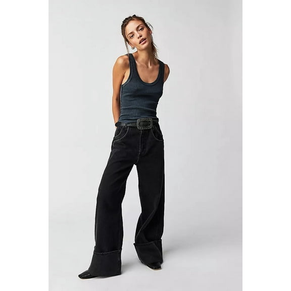 MATN New retro washed mid-waist slim curling loose all-match straight jeans for women