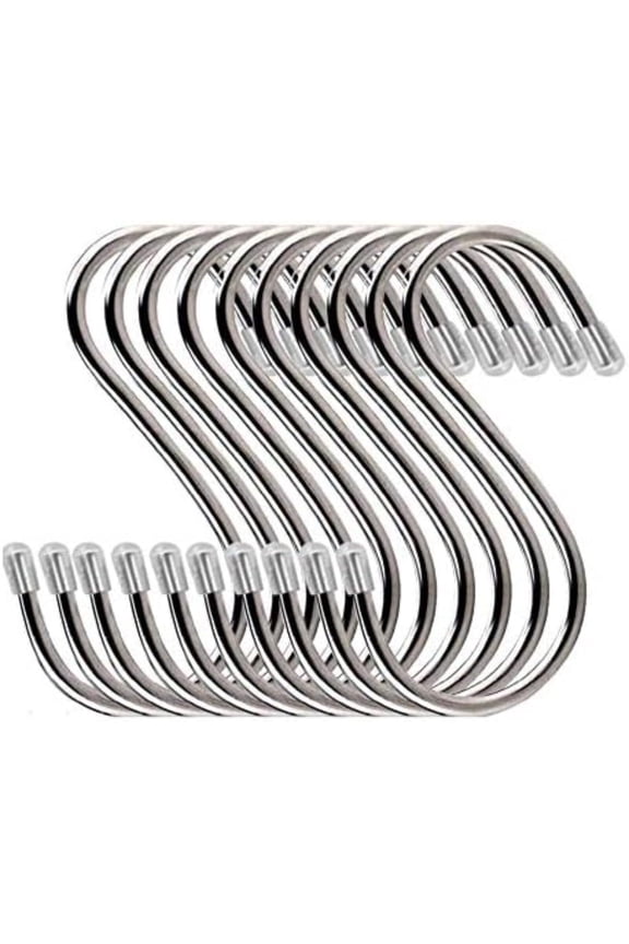 S Shape Hooks, 10 Pcs Stainless Steel Multipurpose Hook Heavy-Duty Hanging Hooks for Bathroom Bedroom Office Kitchen Garden(L), Large