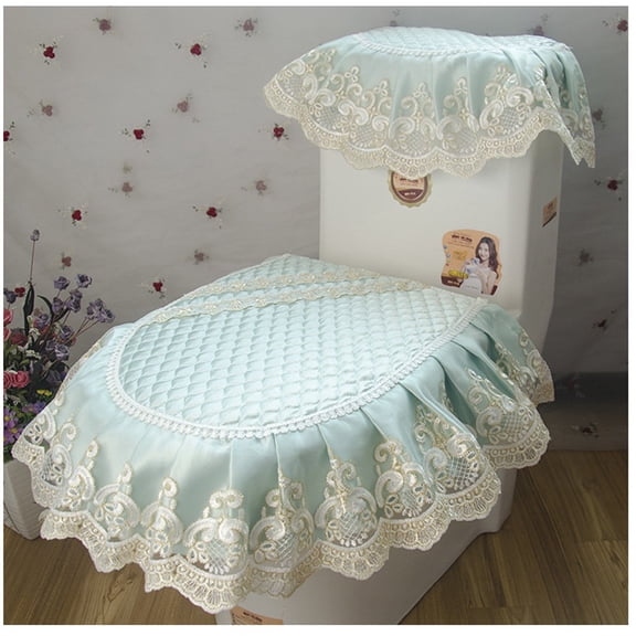 MATN Satin Lace Toilet Accessories Tank Cover + Lid Cover + Toilet Seat Cover with Zipper Design