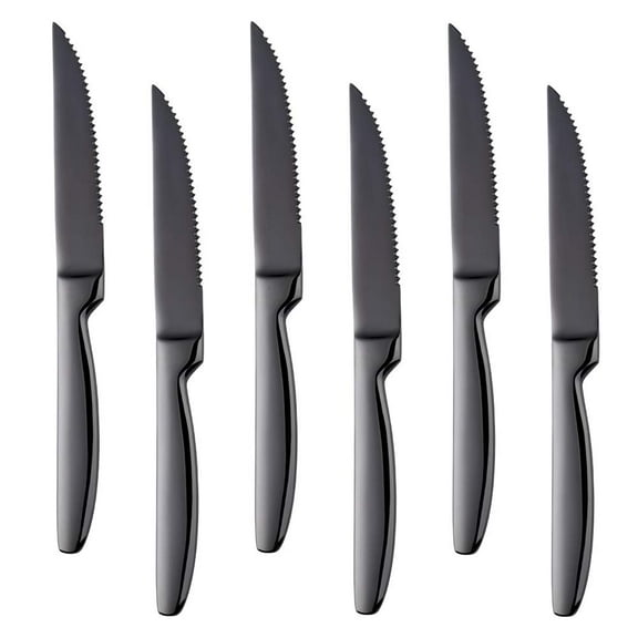 MATN Stainless Steel Serrated Steak Knife Set of 6,  Gold Color Heavy Duty Dinner Table Knives for Cutting Meat, Beef, 8.6 Inch, Dishwasher Safe