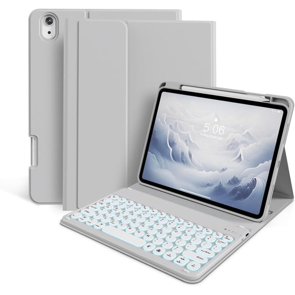 MATN Suitable for IPad (A16) 11th 11-Inch / 10th 10.9-Inch Generation(2025/2022) with Pencil Holder- 7 Colors Backlit Rechargeable Wireless Detachable,Gray