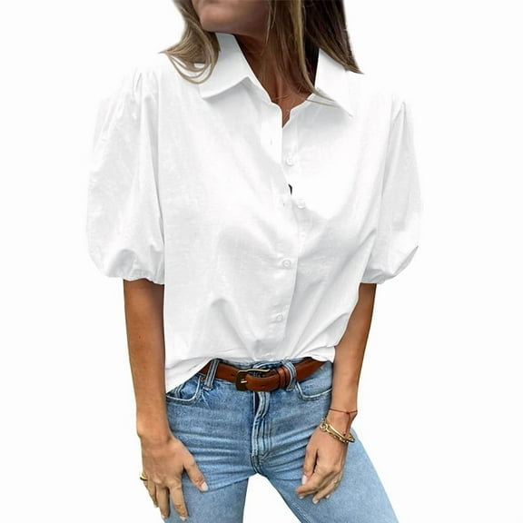 MATN Summer hot style puff sleeve top solid color button short sleeve shirt for women