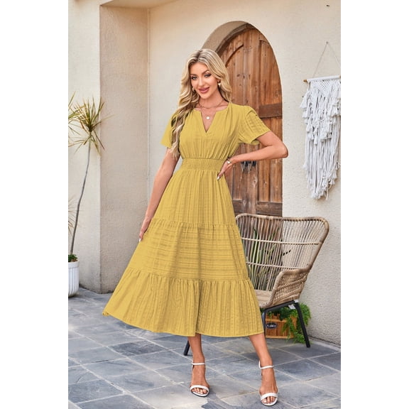 MATN V-neck pleated puff sleeves long-sleeved dress