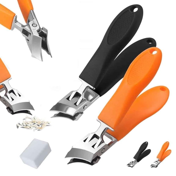MATN Wide Jaw Opening Anti-Splash Slanted Nail Clipper, Ultra Sharp Large Slanted Stainless Steel Toe Nails, Long Handle No Splash Fingernail, Curved Toenail Clippers for Thick Nails (Orange 2pcs)