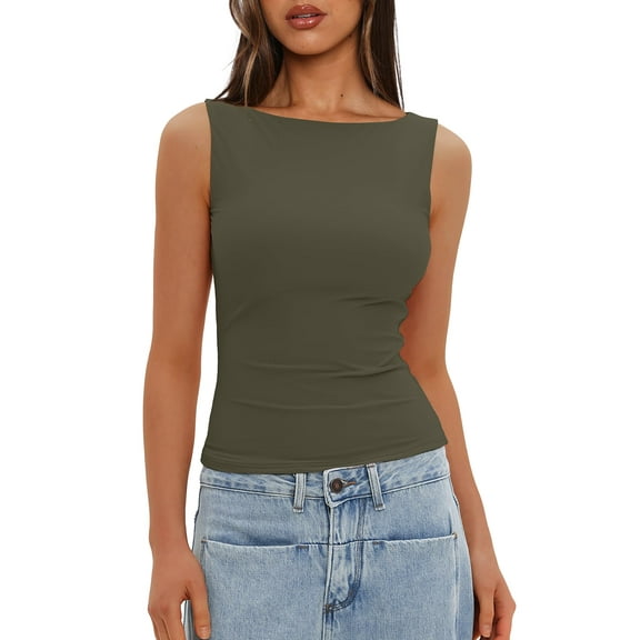 MATN Women Sexy Boat Neck Tank Top Summer Y2K Going Out Basic Cami Shirt 9081 White L-1