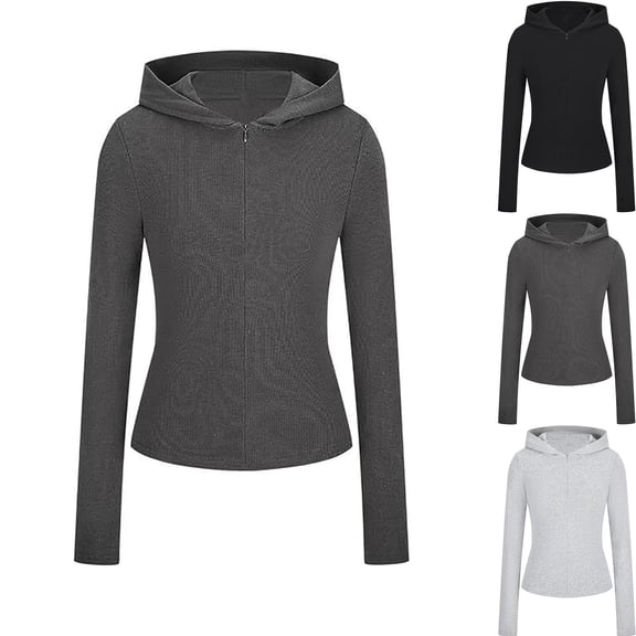 MATN Women's Cropped Cotton Ribbed Zip Up Hoodie - Stylish & Comfortable Layering Piece