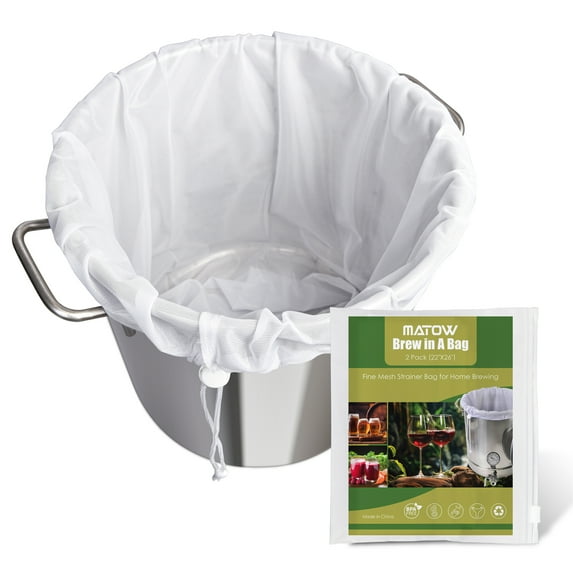 MATOW Brew Bags, 2 Pack Fine Mesh Strainer Bag, Reusable Straining Mesh Bag for Home Brewing, Extra Large 22" x 26" Filter Bag for Beer, Nut, Milk, Fruit Wine Press Drawstring Strainer Brew in a bag