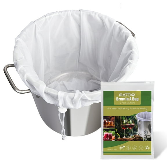 MATOW Brew Bags, 2 Pack Fine Mesh Strainer Bag, Reusable Straining Mesh Bag for Home Brewing, Extra Large 26" x 22" Filter Bag for Beer, Nut, Milk, Fruit Wine Press Drawstring Strainer Brew in a bag