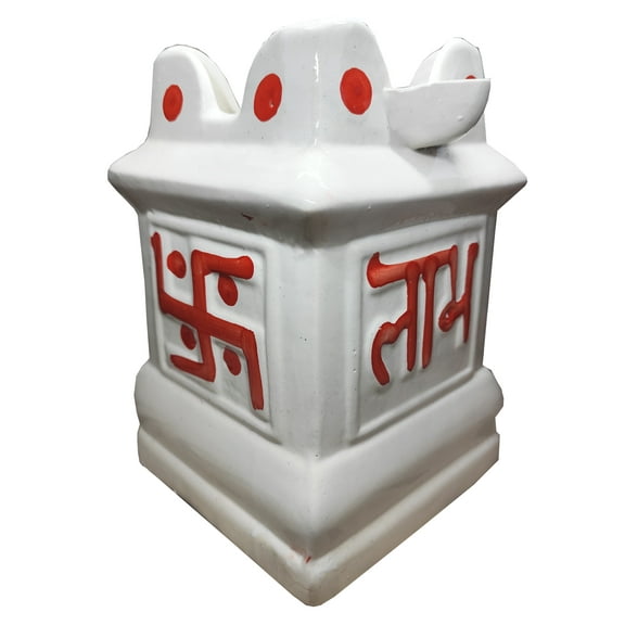 MATRBHUMI Abstract Squire Ceramic Tulsi Pot | Holy Basil Planter | Gardening Tulsi Planter, Home Office Pooja Plants, with Drainage, with Diya agarbatti Holder Stand