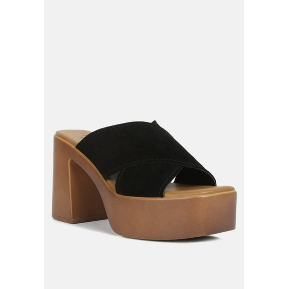 MATRIX Criss Cross Strap Block Heel Sandals in Black