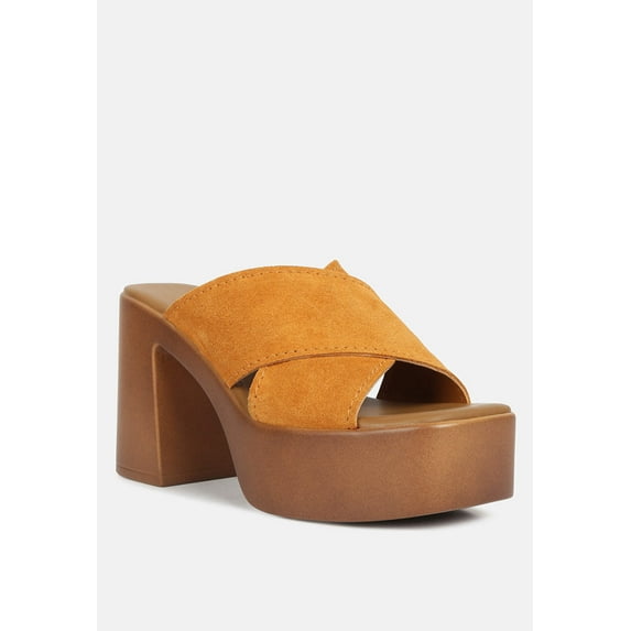 MATRIX Criss Cross Strap Block Heel Sandals in Light Tan