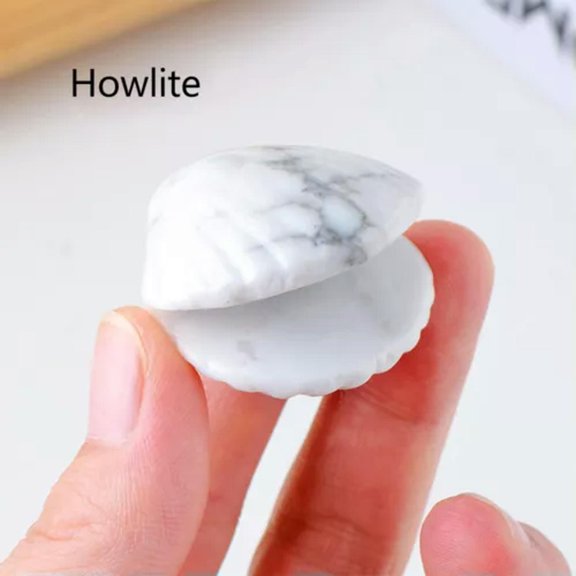 MATROOY 1.18" Natural Quartz Scallop Shell Hand Carved Quartz Crystal Reiki Healing Gift-Howlite