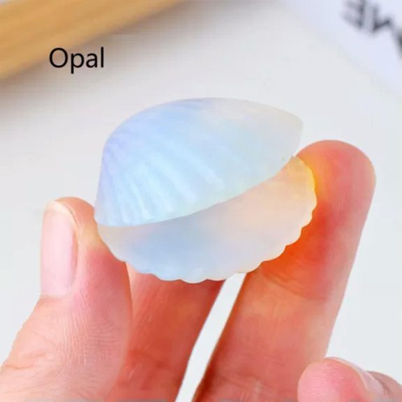 MATROOY 1.18" Natural Quartz Scallop Shell Hand Carved Quartz Crystal Reiki Healing Gift-Opal