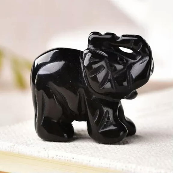 MATROOY 1.5" Natural Crystal Quartz Elephant Carving Statue Figurine Stone Mineral Art-Obsidian