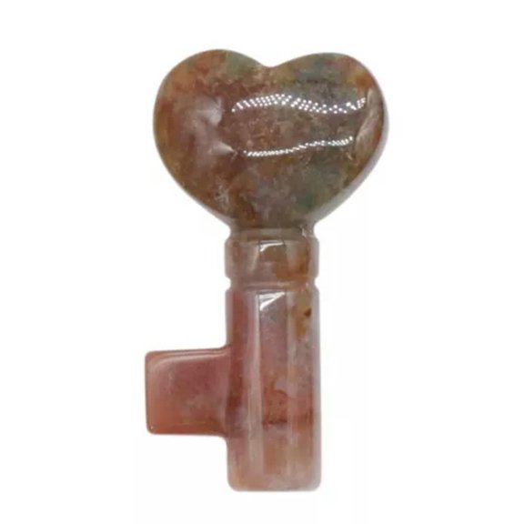 MATROOY 1.5" Natural Crystal Quartz Heart Key Shape Hand Carved Stone Reiki Healing Gift-Moss Agate
