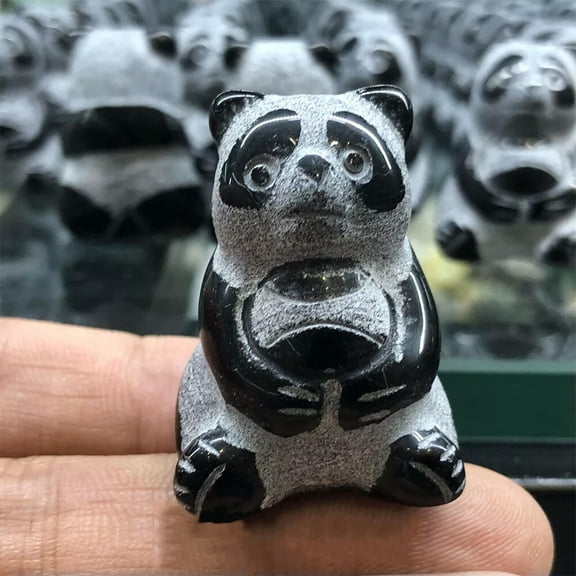 MATROOY 1.5'' Natural Obsidian Panda Hand Carved Crystal Quartz Healing Animal Carving
