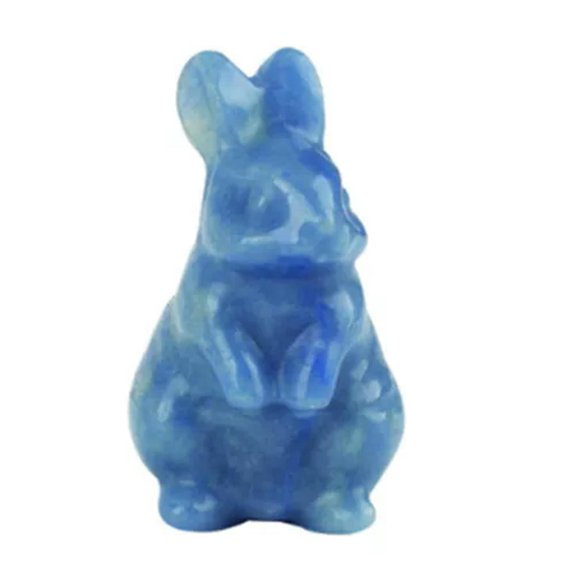 MATROOY 1.5" Rabbit Easter Statue Stone Carving Natural Quartz Crystal Healing Decor 1PC-Blue Aventurine-1PC (Color Random Pick)