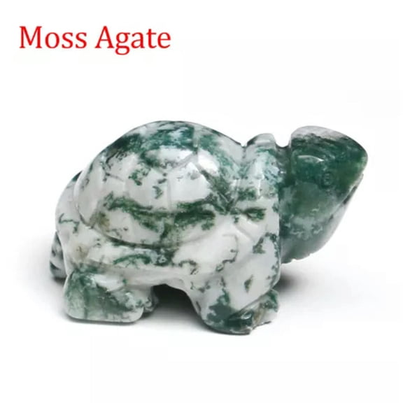 MATROOY 1.5" Turtle Tortoise Natural Gems Crystal Carved Reiki Healing Animal Figurine-Moss Agate