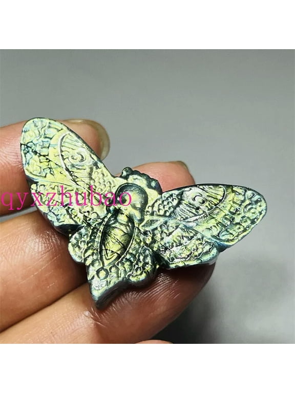 1.6" Top Natural Labradorite Moth Carved Skull Quartz Crystal Skull Pendant 1PC