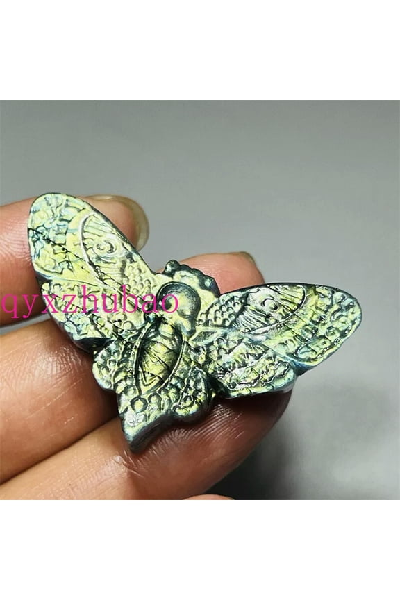 1.6" Top Natural Labradorite Moth Carved Skull Quartz Crystal Skull Pendant 1PC