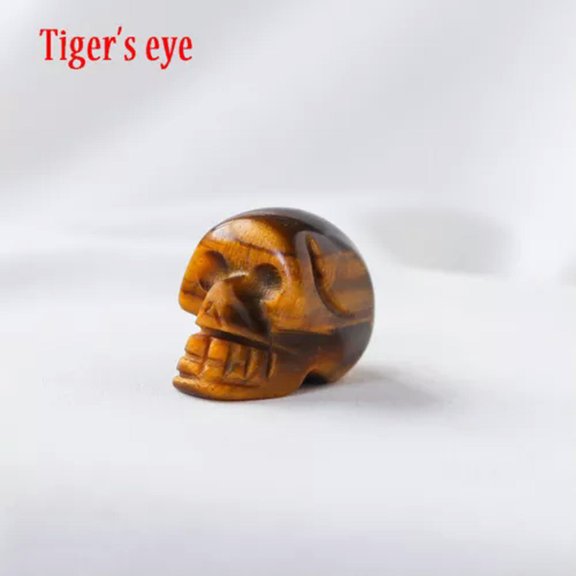 MATROOY 1" Crystal Skull Sculpture Gemstone Statue Figurine Collectible Healing Stones-Tiger’s eye