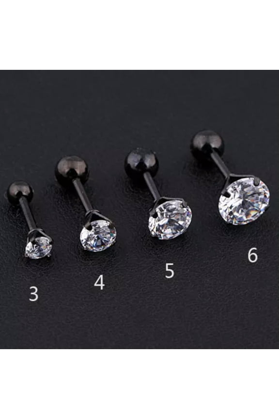 1/PCS Gem Stainless Steel Earring Stud Cartilage Tragus Bar Helix Upper Ear-black-3MM