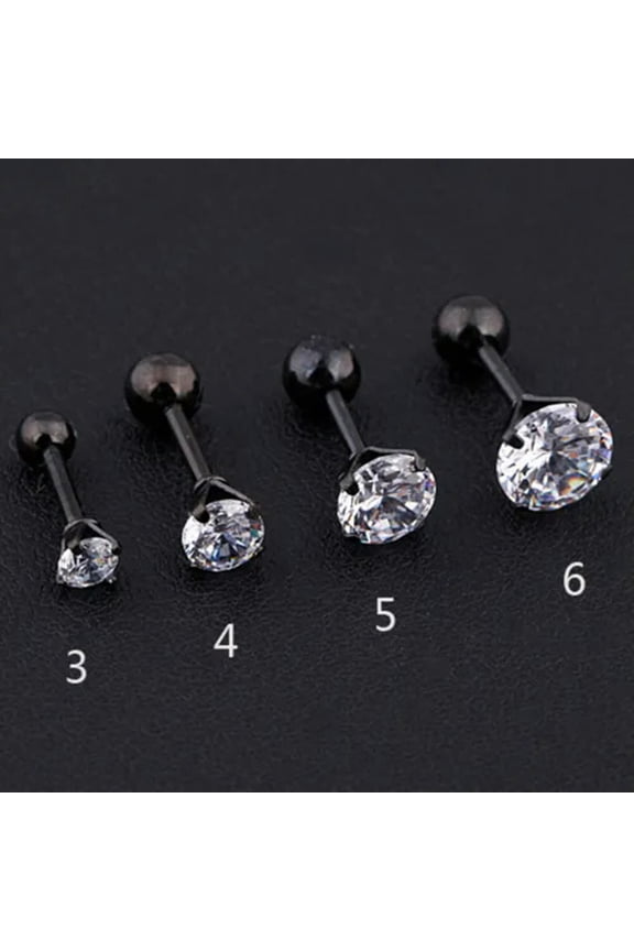 1/PCS Gem Stainless Steel Earring Stud Cartilage Tragus Bar Helix Upper Ear --black-6MM