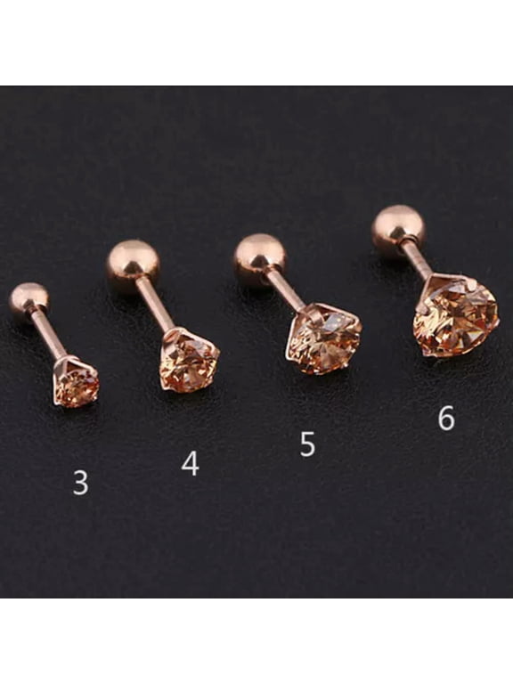 1/PCS Gem Stainless Steel Earring Stud Cartilage Tragus Bar Helix Upper Ear --pink-5MM