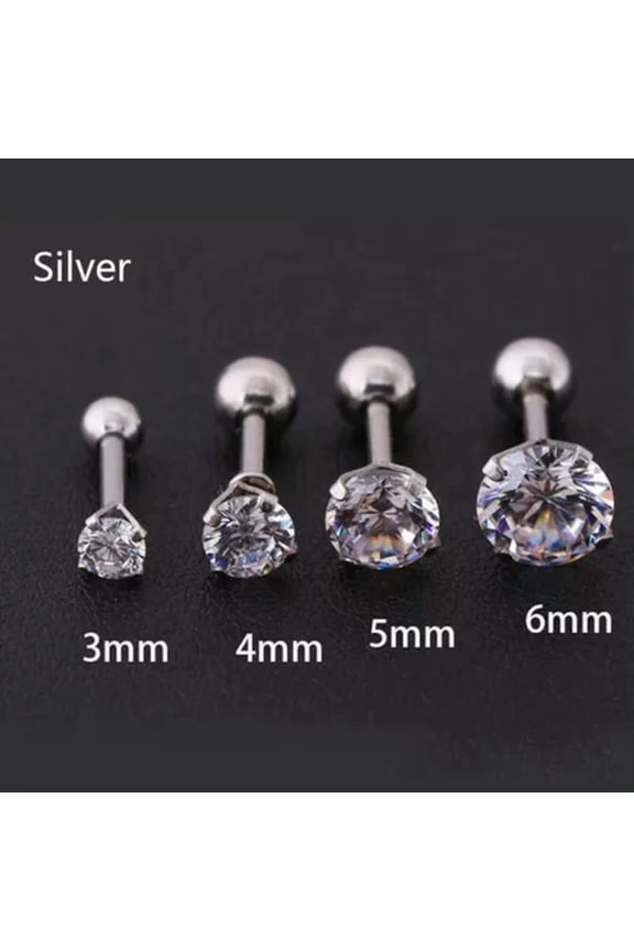 1 Piece 4 Prong Rhinestone Ear Studs Earrings For Women Lobe Piercing Jewe_tu-Silver-4mm