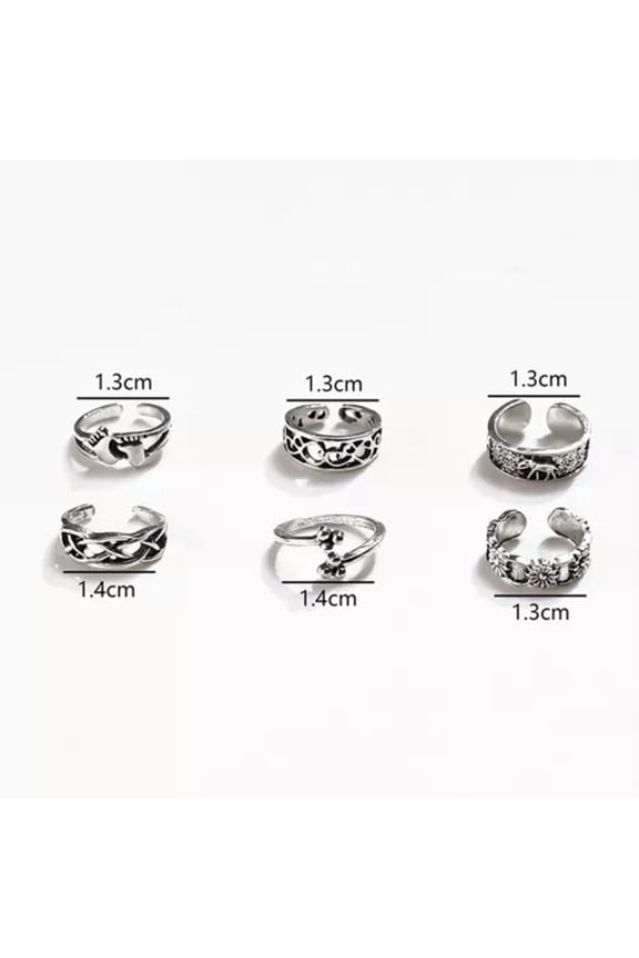 1 Set Adjustable Jewelry Retro Silver Color Open Toe Rings Foot Finger Jewellery-Silver A
