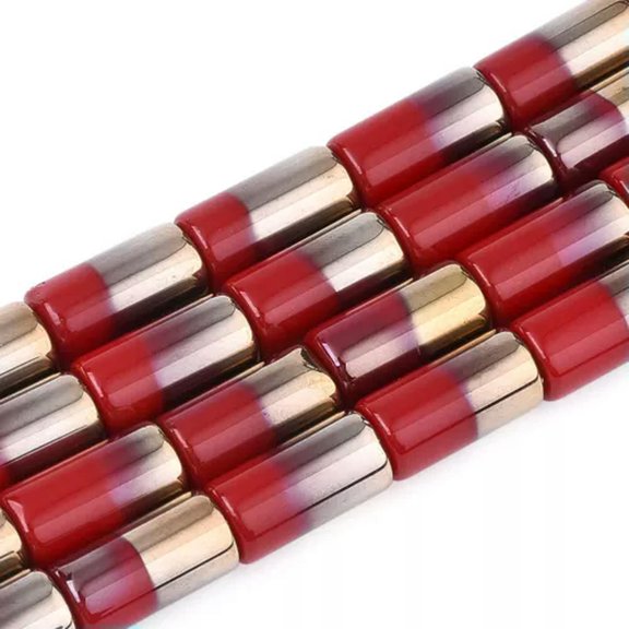 MATROOY 1 Strand Column Half Electroplate Glass Beads Multi-Color 20x10mm 17pcs/strand-Red