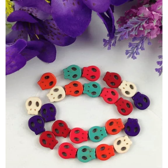MATROOY 1 Strand of 26PCS Mixed Colours Howlite Turquoise Skull Face Beads #22756