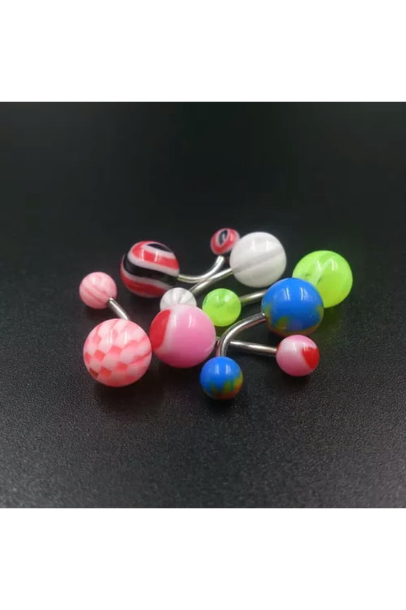 10/30/50 Mixed Ball Barbell Bar Navel Belly Button Ring Piercing Jewelr._tu-10PCS