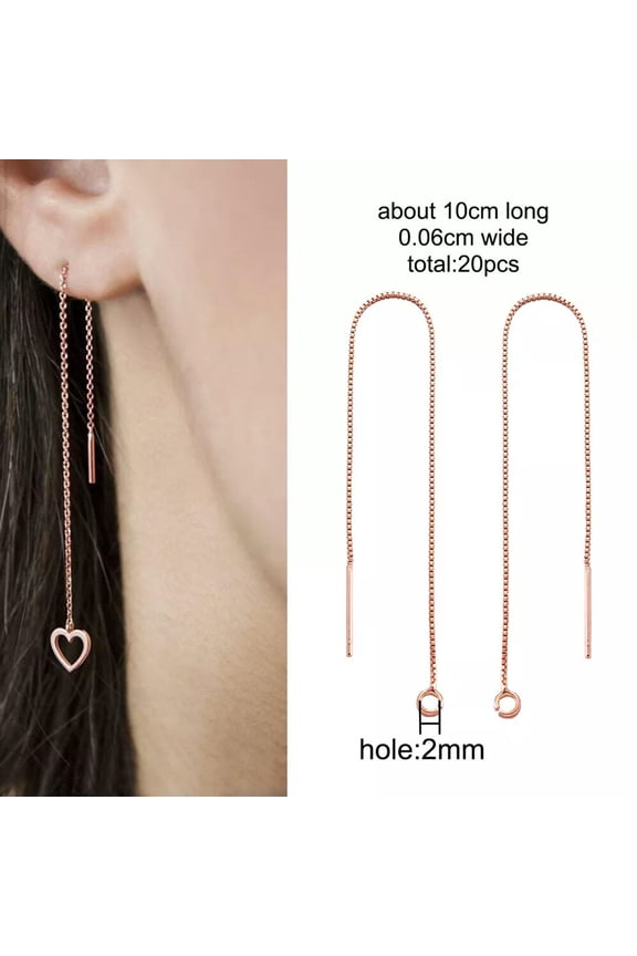 10 Pairs Ear Threads Long Box Chain Dangle Bar Threader Earrings Rose Gold