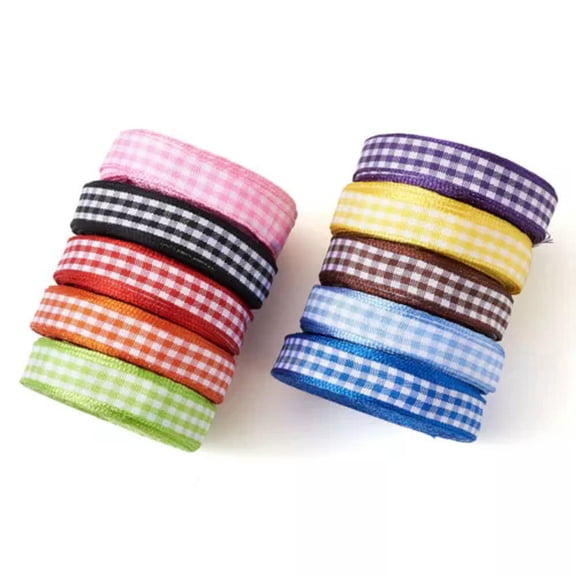 MATROOY 10 Rolls Polyester Gingham Ribbons 6/10/16mm Tartan Pattern for Crafts Hair Bows-3/8"(10mm)