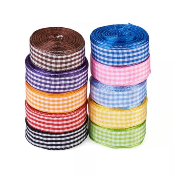 MATROOY 10 Rolls Polyester Gingham Ribbons 6/10/16mm Tartan Pattern for Crafts Hair Bows-5/8"(16mm)