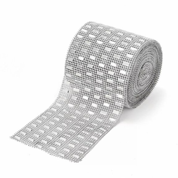 MATROOY 10 Yards Plastic Bling Ribbon Rhinestone Diamond Wrap Mesh Silver for Wedding