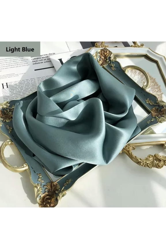 100% Mulberry Silk Neck Scarf Long Ribbon Women Neckerchief Double Sided 6"x57"-Light Blue