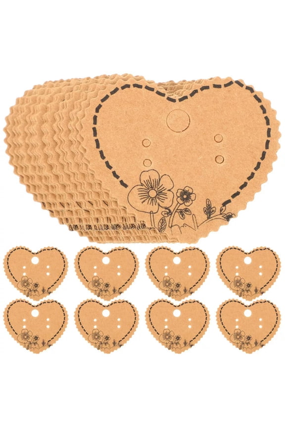 100 Pcs Heart Shaped Earrings Paper Holder Kraft Display Cards