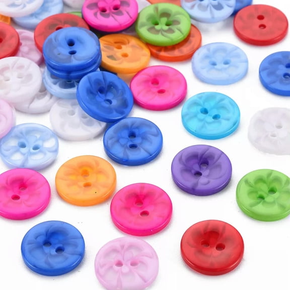 MATROOY 1000pcs 2-Hole Resin Buttons Flat Round Mixed Color 13.5x2mm Sewing Scrapbook