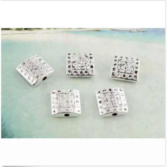 MATROOY 100PCS Tibetan silver floral square spacer beads For Jewelry Making
