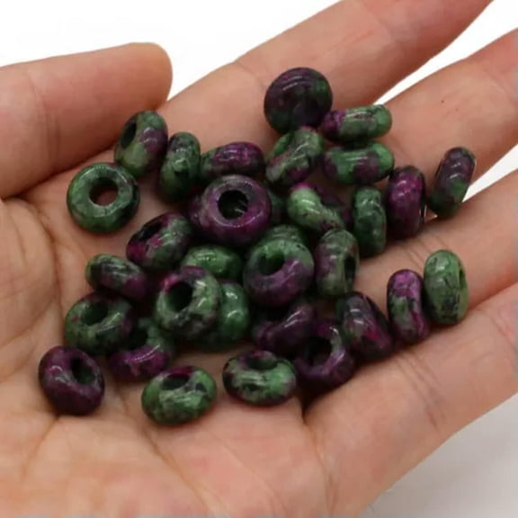 MATROOY 100PCS Wholesale Natural Ruby In Fuchsite Beads Abacus Big Hole Beads 5x10mm
