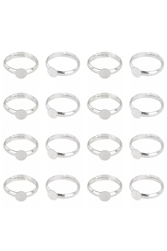 100Pcs Adjustable Blank Rings Silver Brass Finger Ring Settings 6mm Round Pad